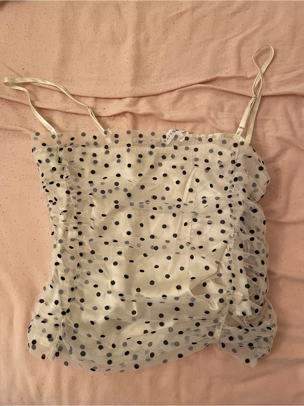 Polka Dot Sheer Cami Tank Top - White with Black Dots